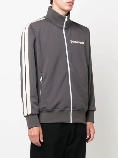 Palm Angels Slim-fit Logo-print Striped Shell Track Jacket In Grey