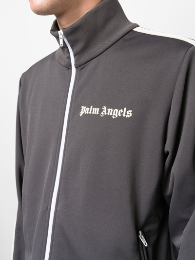 Palm Angels Slim-fit Logo-print Striped Shell Track Jacket In Grey