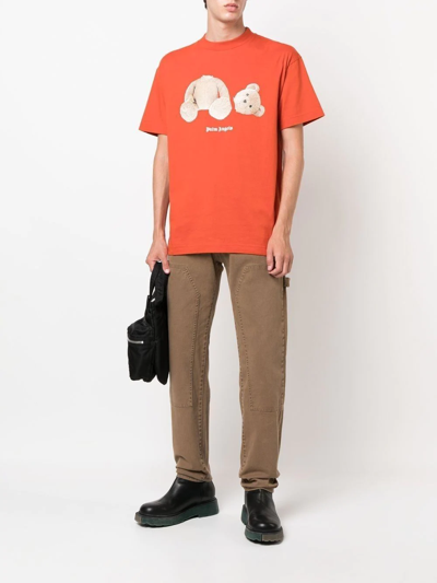 Palm Angels Red Cotton Teddy Bear T-shirt In Orange