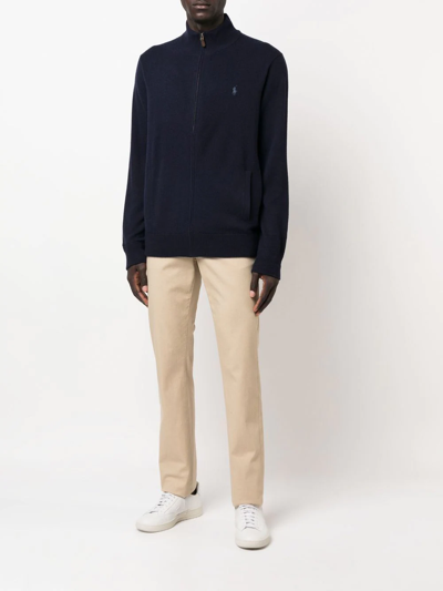 Shop Polo Ralph Lauren Embroidered-logo Zip-up Cardigan In Blau