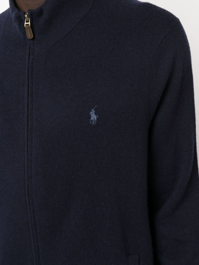 Shop Polo Ralph Lauren Embroidered-logo Zip-up Cardigan In Blau