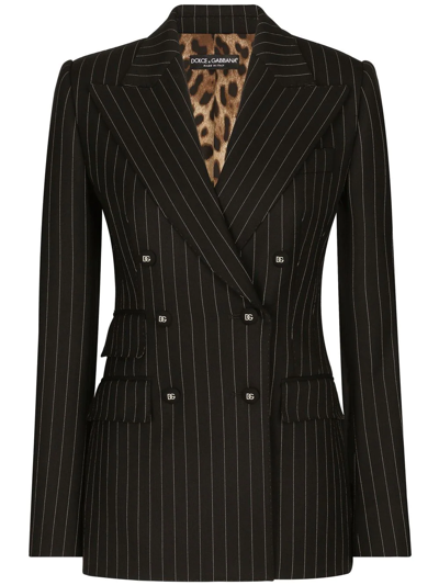 Shop Dolce & Gabbana Striped Double-breasted Blazer In Schwarz