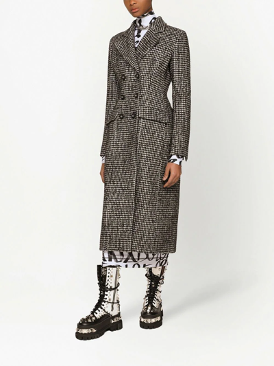 Shop Dolce & Gabbana Houndstooth Double-breasted Coat In Nude