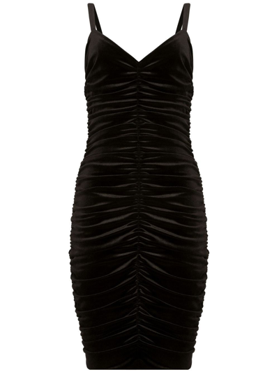 Shop Dolce & Gabbana Ruched Velvet-effect Sleeveless Dress In Schwarz