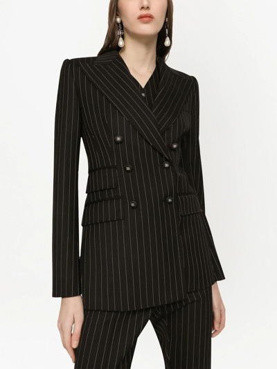 Shop Dolce & Gabbana Striped Double-breasted Blazer In Schwarz