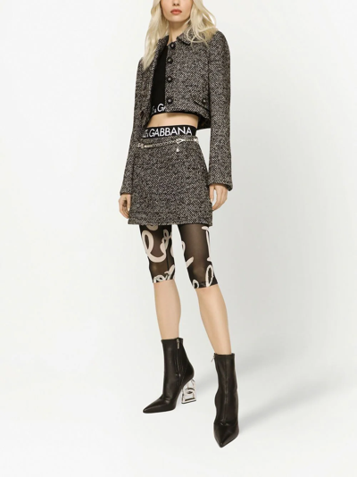 Dolce & Gabbana Cropped Speckled Tweed Jacket In Braun