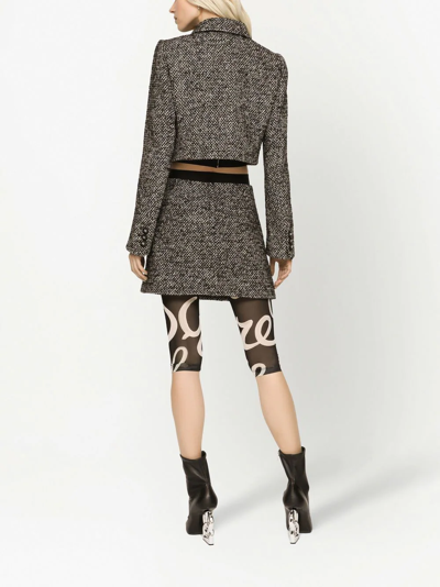 Shop Dolce & Gabbana Cropped Tweed Jacket In Braun