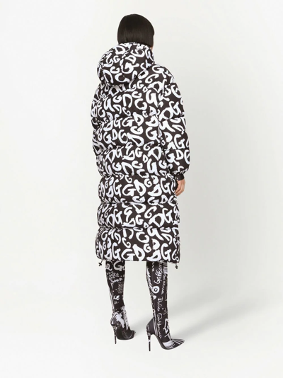 Dolce & Gabbana Logo-print Hooded Zip-up Coat In Schwarz