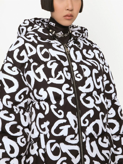 Dolce & Gabbana Logo-print Hooded Zip-up Coat In Schwarz