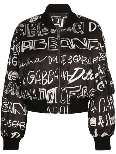 Shop Dolce & Gabbana Logo-print Zip-up Bomber Jacket In Schwarz