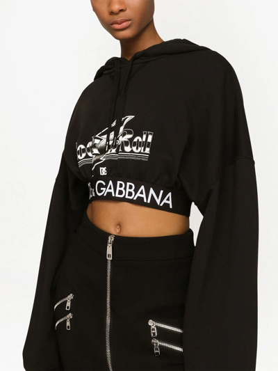 Shop Dolce & Gabbana Logo-print Cropped Cotton Hoodie In Schwarz