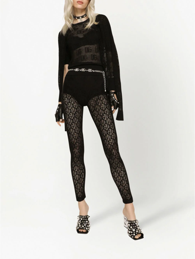 Dolce & Gabbana Open Work Top With Jacquard Logo In Schwarz