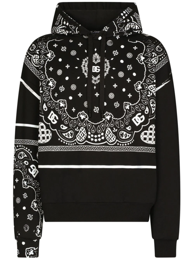 Dolce & Gabbana Logo Bandana Print Hoodie Sweatshirt In Black | ModeSens