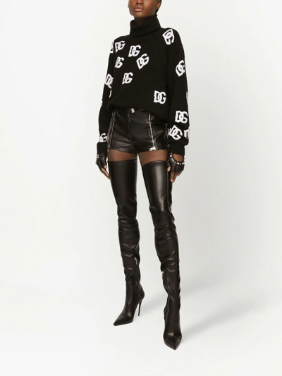 Dolce & Gabbana Black/white Turtleneck Sweater With Dg Inlay In Schwarz