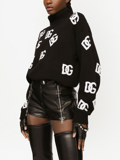 Dolce & Gabbana Black/white Turtleneck Sweater With Dg Inlay In Schwarz