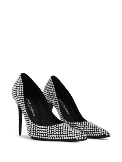 Shop Dolce & Gabbana 105mm Rhinestone-embellished Satin Pumps In Black