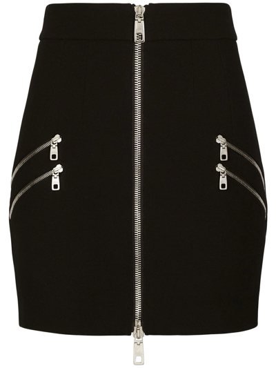 Dolce & Gabbana High Waist Zip Front Miniskirt In Black