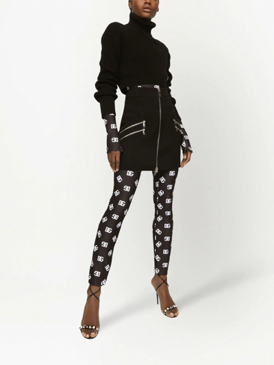 Dolce & Gabbana High Waist Zip Front Miniskirt In Black