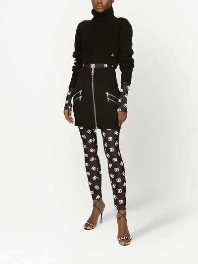 Dolce & Gabbana High Waist Zip Front Miniskirt In Black