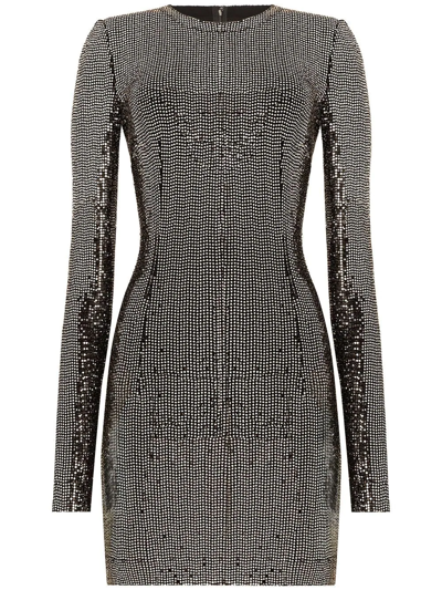Dolce & Gabbana Silver-tone Sequin Metallic Long-sleeve Mini Dress In Silber