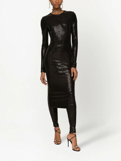 Shop Dolce & Gabbana Sequin-embellished Midi Dress In Schwarz