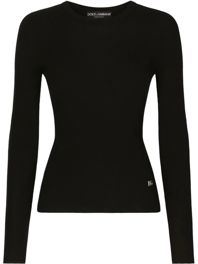 Dolce & Gabbana Logo Plaque Crewneck Knitted Sweater In Schwarz