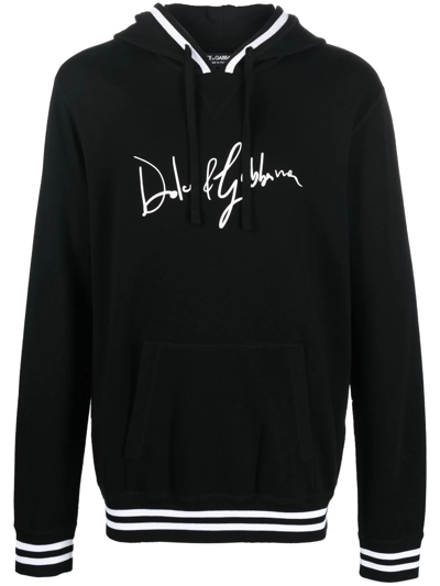 Shop Dolce & Gabbana Logo-print Detail Drawstring Hoodie In Black