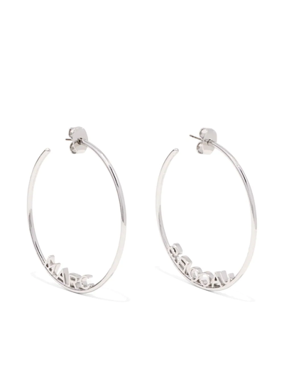 Shop Marc Jacobs Oversized Logo Hoop Earrings In Silver