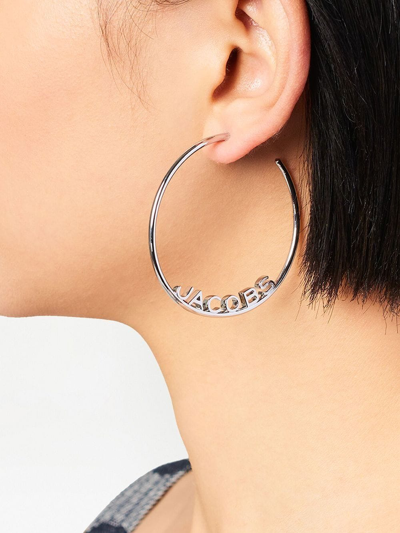 Shop Marc Jacobs Oversized Logo Hoop Earrings In Silver
