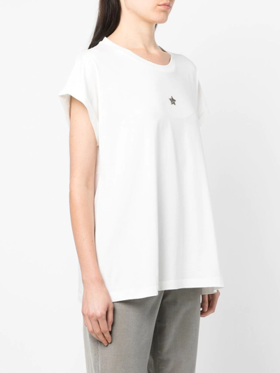 Shop Lorena Antoniazzi Wide-neck Cotton T-shirt In Weiss