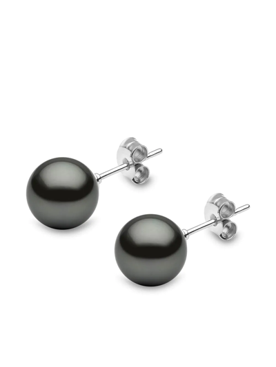 Shop Yoko London 18kt White Gold Classic 9mm Tahitian Pearl Stud Earrings In Silber