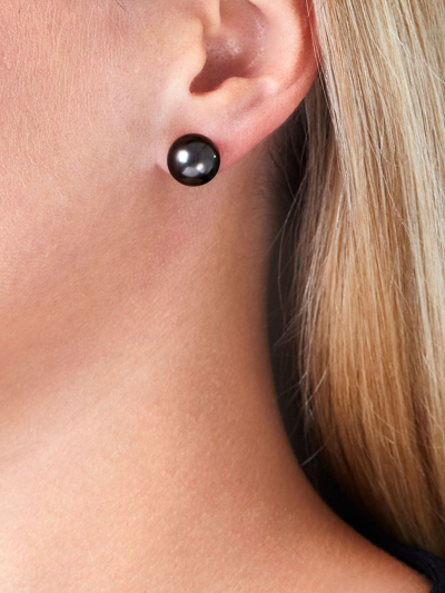 Yoko London 18kt White Gold Classic 11mm Tahitian Pearl Stud Earrings In Silber