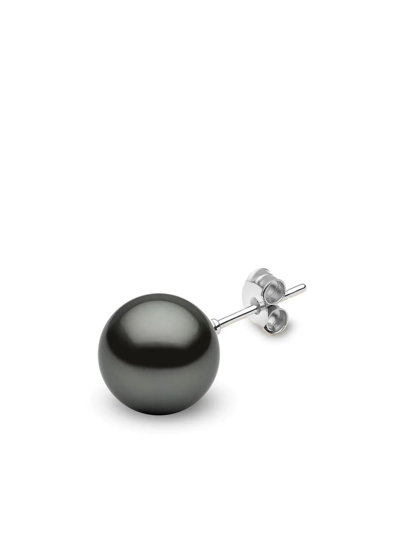 Shop Yoko London 18kt White Gold Classic 11mm Tahitian Pearl Stud Earrings In Silber