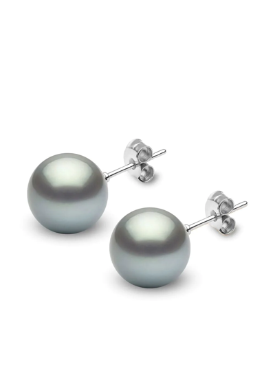 Shop Yoko London 18kt White Gold Classic 11mm Grey Tahitian Pearl Stud Earrings In Silber