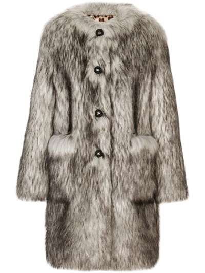 Shop Dolce & Gabbana Wolf-effect Faux Fur Coat In Braun