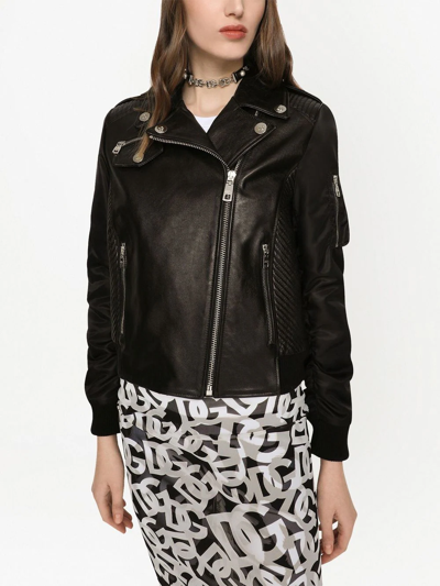 Shop Dolce & Gabbana Leather Biker Jacket In Schwarz