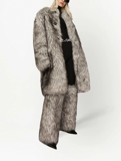 Dolce & Gabbana Wolf-effect Faux Fur Coat In Braun