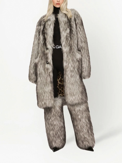 Dolce & Gabbana Wolf-effect Faux Fur Coat In Braun
