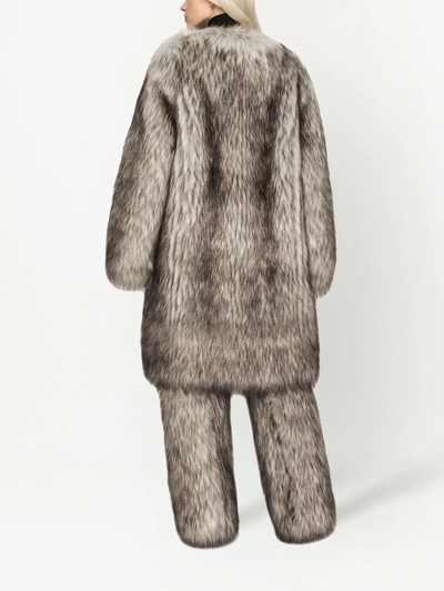 Shop Dolce & Gabbana Wolf-effect Faux Fur Coat In Braun