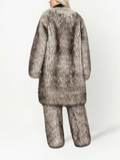 Dolce & Gabbana Wolf-effect Faux Fur Coat In Braun