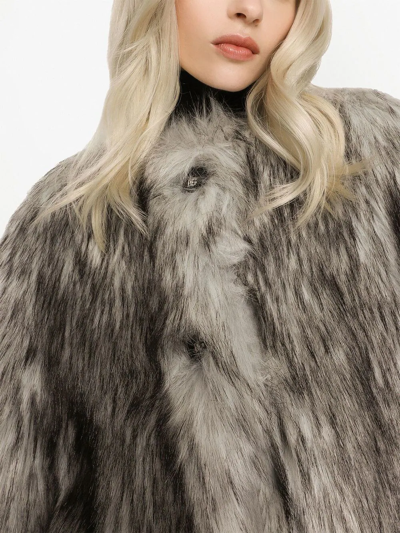 Dolce & Gabbana Wolf-effect Faux Fur Coat In Braun