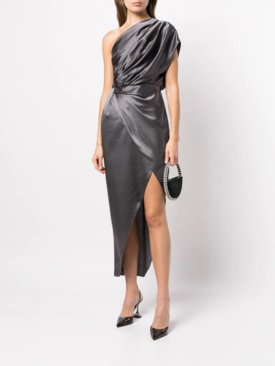 Shop Michelle Mason Draped-detail Midi Dress In Silver