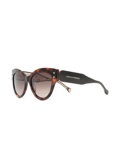 Shop Carolina Herrera Tortoiseshell-effect Cat-eye Sunglasses In Braun