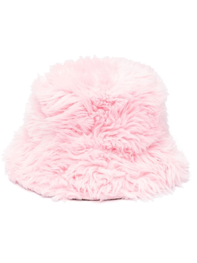 Shop Msgm Faux-fur Bucket Hat In Rosa