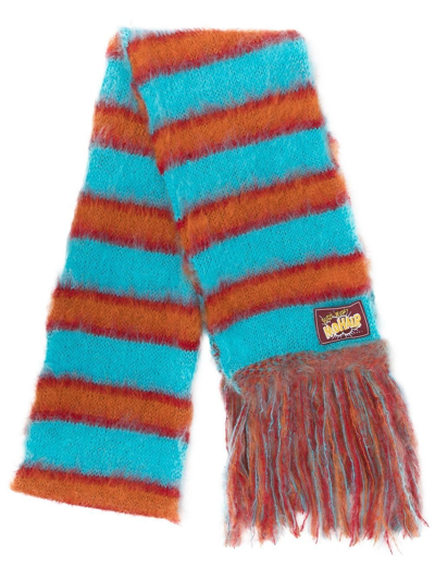 Shop Marni Striped Knitted Scarf In Blau