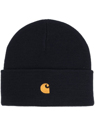 Carhartt Logo-patch Beanie Hat In Blau