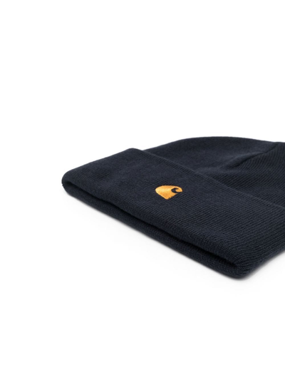 Shop Carhartt Logo-patch Beanie Hat In Blau