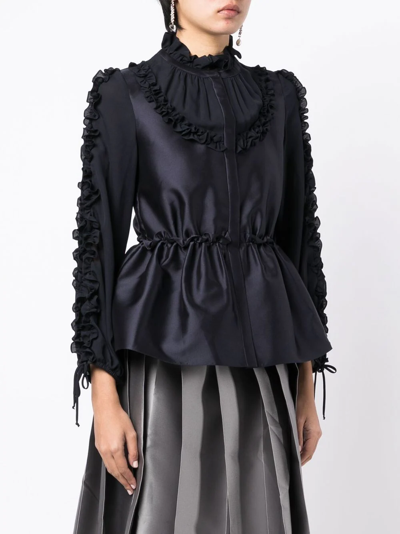 Shop Dice Kayek High-neck Ruffled Blouse In Blue