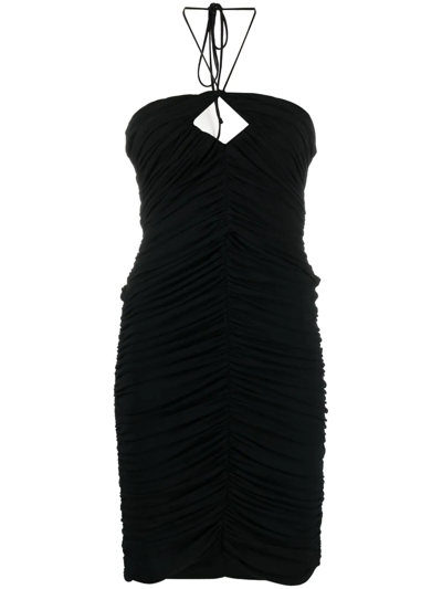 Magda Butrym Ruched Cutout Stretch-jersey Halterneck Mini Dress In Schwarz