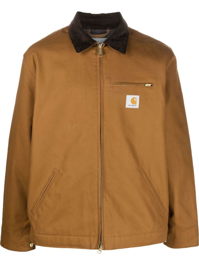 Shop Carhartt Logo-patch Front-zip Jacket In Braun